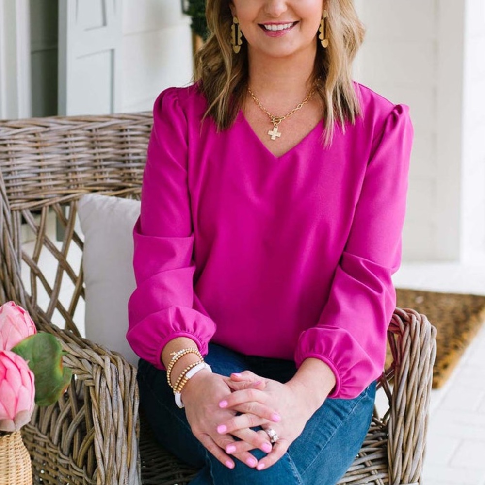 Michelle McDowell Hot Pink Silas Top Puff Sleeves